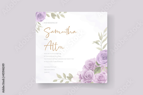 Elegant wedding card template with blooming rose ornament