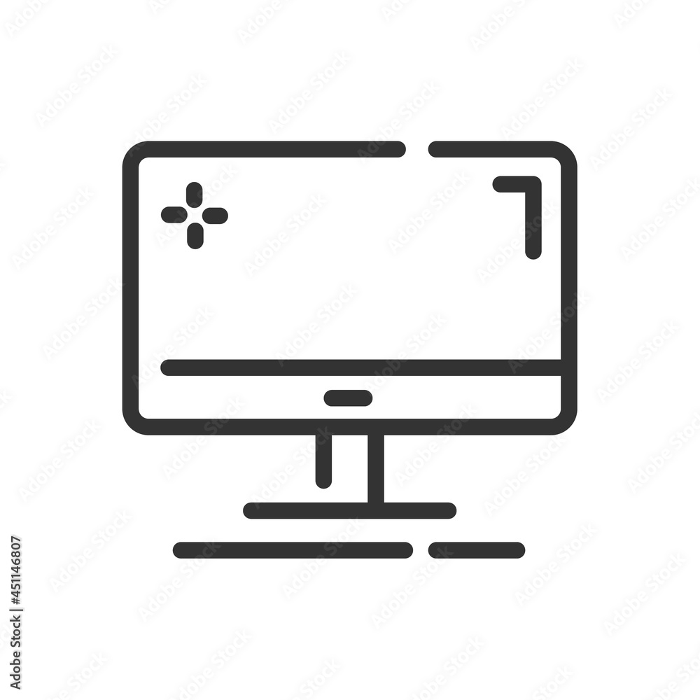 Monitor icon in simple one line style isolated on white background. Vector illustration Monitor icon in simple one line style isolated on white background. Vector illustration