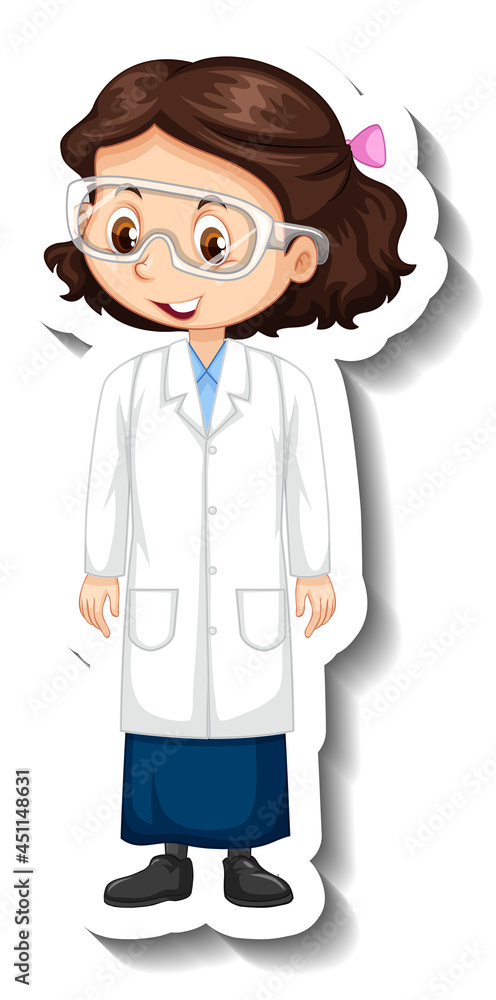 Cartoon character sticker with a girl in science gown Cartoon character sticker with a girl in science gown