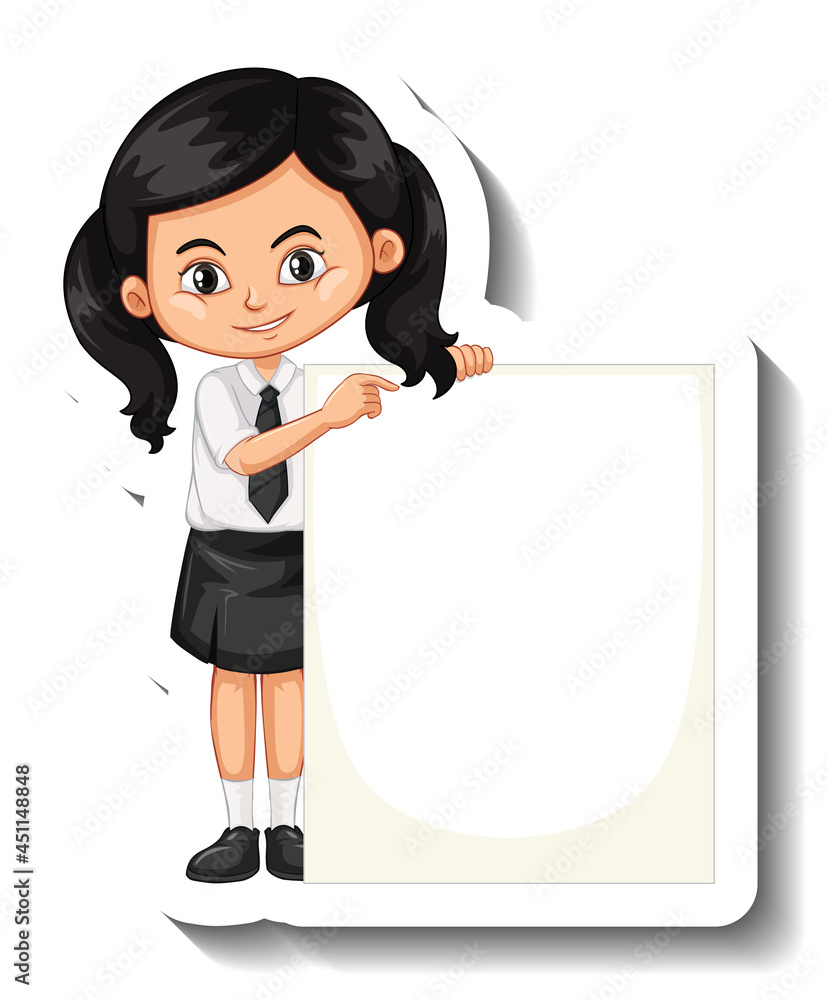 A sticker template with a student girl holding empty board A sticker template with a student girl holding empty board
