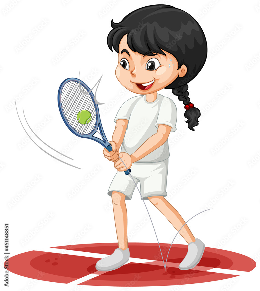 Cute girl playing tennis cartoon character isolated Cute girl playing tennis cartoon character isolated