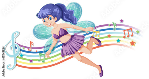 Cute fairy cartoon character with rainbow wave