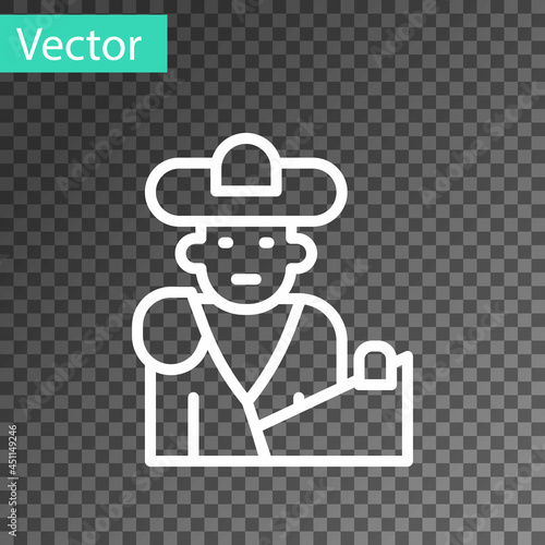 White line Spain bullfight, matador icon isolated on transparent background. Traditional Spanish entertainment. Vector