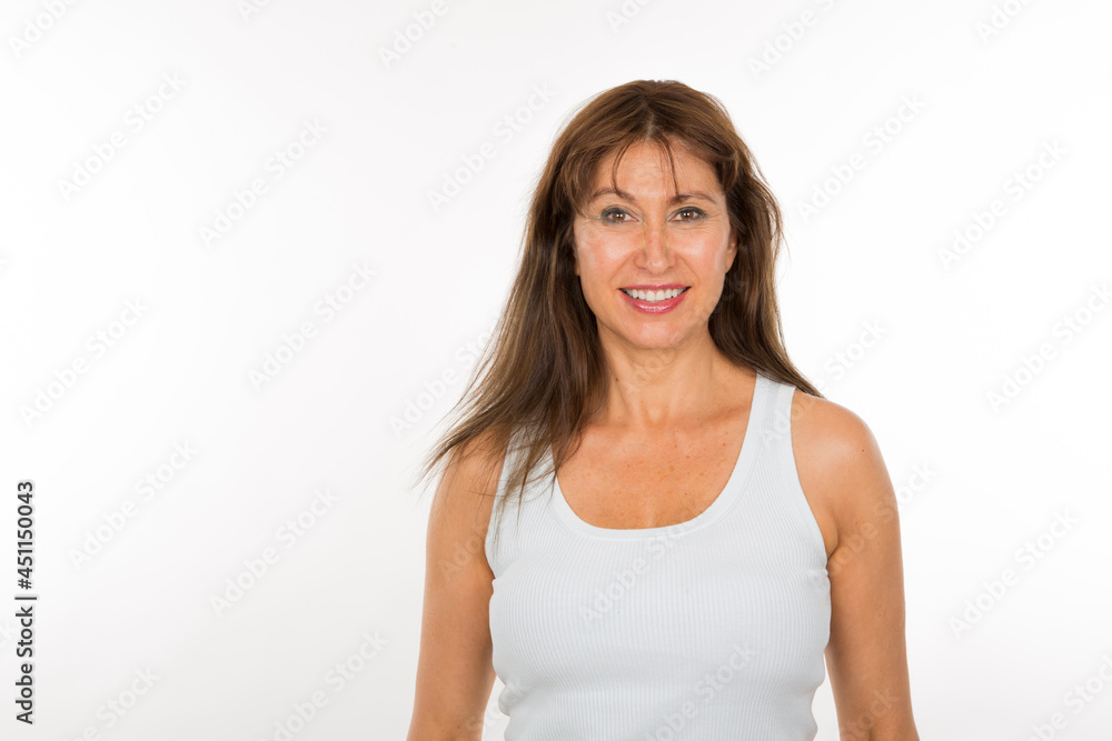 happy senior white woman on white background happy senior white woman on white background