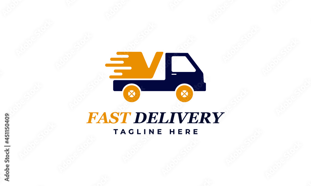 Letter V Fast Delivery Service Logo Vector Design Template. Alphabet V ...