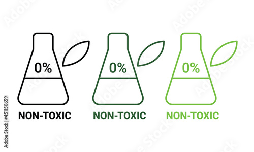 Non toxic icon symbol illustration design green health environment eco friendly food cosmetics chemicals science leaf nature 0% chemistry laboratory