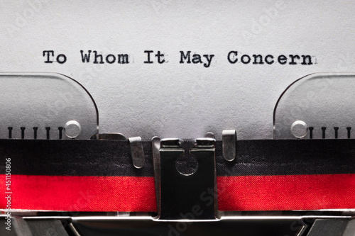 Принти на полотні To whom it may concern professional business salutation on typewriter