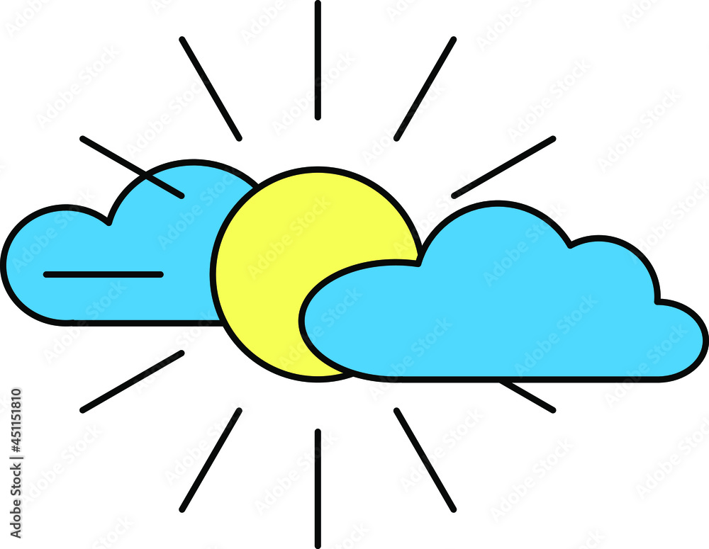 Vector image (icon) of the sun with two clouds. Vector image (icon) of the sun with two clouds.