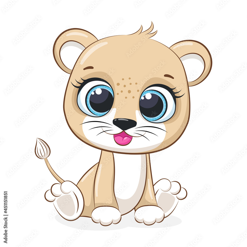 Cute lion sits and smiles.Cartoon vector illustration. Cute lion sits and smiles.Cartoon vector illustration.