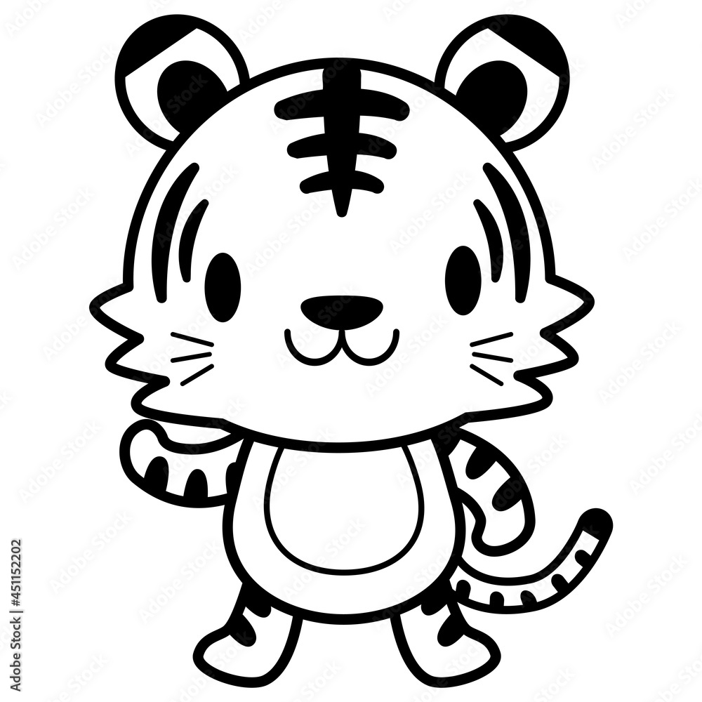 Obraz premium 動物 イラスト トラ 【黒ライン】05