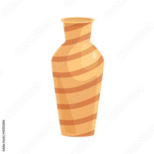 Ceramic vase. Earthen striped vessel. Pottery art. Realistic empty jar from c...