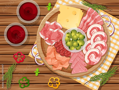 Platter of cold cuts and smoked meat on the table background