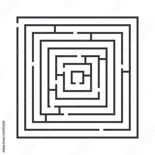 Labyrinth vector outline style illustration isolated on white transparent background. Maze and enigma symbol