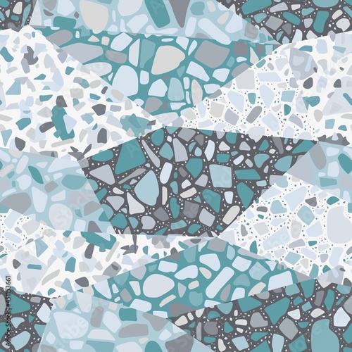 Seamless background in patchwork style with patches, decorative terrazzo pattern.