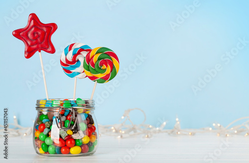 Various candy sweets and lollipop