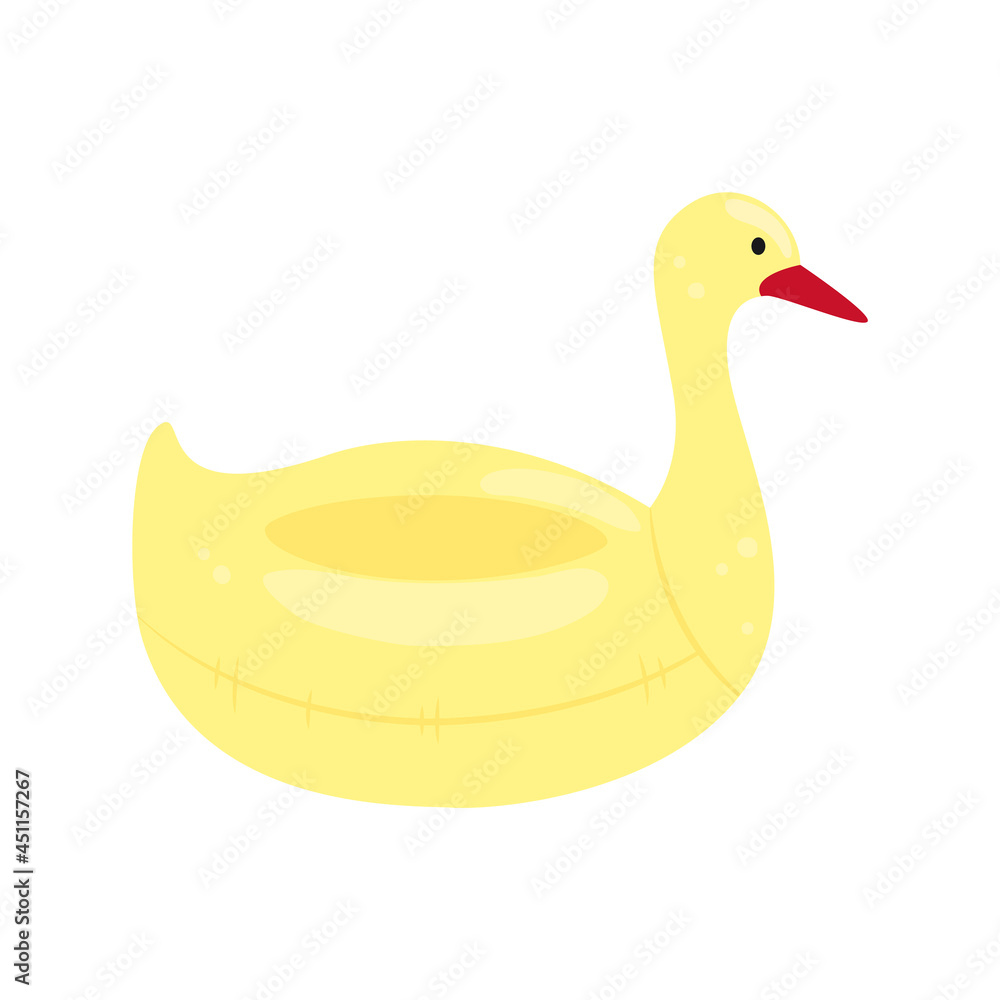 Funny yellow duck swimming ring. Children's inflatable circle for water sea entertainments. Bright summer item, object, element, clipart. For banners, posters, cards. Party on the beach by the pool. Funny yellow duck swimming ring. Children's inflatable circle for water sea entertainments. Bright summer item, object, element, clipart. For banners, posters, cards. Party on the beach by the pool.
