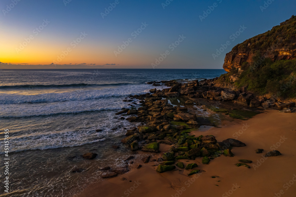 Aerial sunrise over the sea with clear skies Aerial sunrise over the sea with clear skies