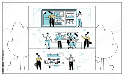 Organizational socialization flat vector illustration and behaviors