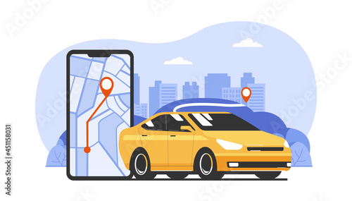 Car sharing or taxi service concept. Vector illustration.