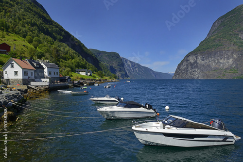 Obraz na płótnie Undredal, small beautiful village at Aurland fjord, Norway. Aurlandsfjord landscape is UNESCO World Heritage Site. w salonie