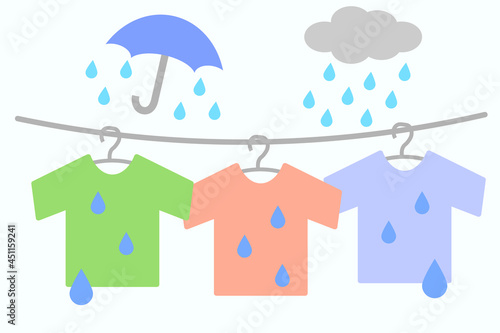洗濯物が雨で濡れる　ベクターイラスト 
