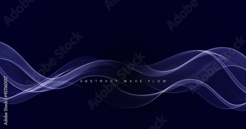 Abstract shiny color blue wave design element on dark background.Vector