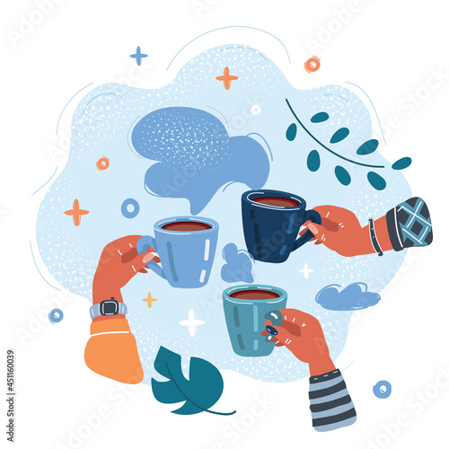 Vector illustration of afternoon tea party time in summer. Three friends get together.
