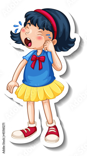 Sticker template with a girl cartoon character isolated