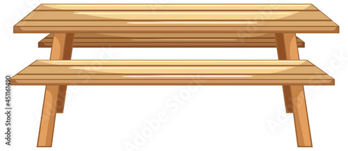 Wooden picnic table on white background