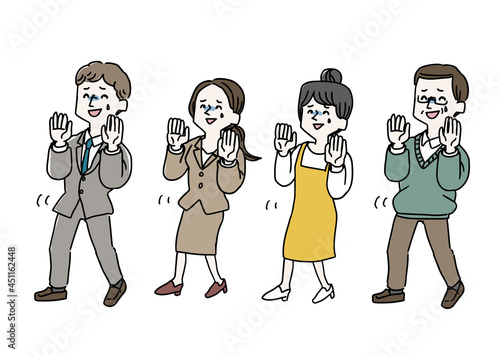 遠慮して後ずさりしている人物のイラストセット