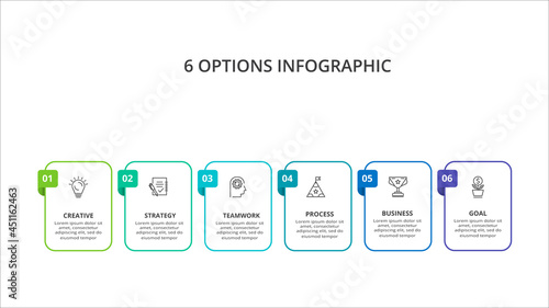 Creative concept for infographic with 6 steps, options, parts or processes. Business data visualization.