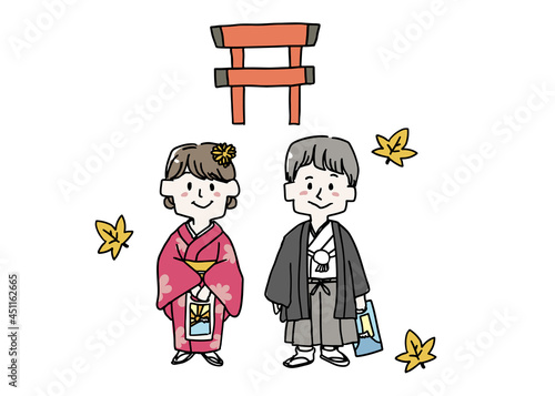 七五三でおめかしをしている男の子と女の子