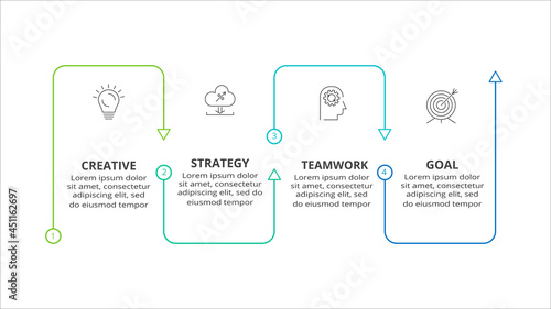Creative concept for infographic with 4 steps, options, parts or processes. Business data visualization.