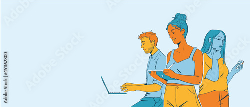 Bannière collaboration, travail en équipe, compétences variées, groupe, entreprise, rédaction, illustration, SEO.