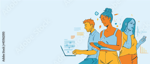 BannBannière collaboration, travail en équipe, compétences variées, groupe, entreprise, rédaction, illustration, SEO.