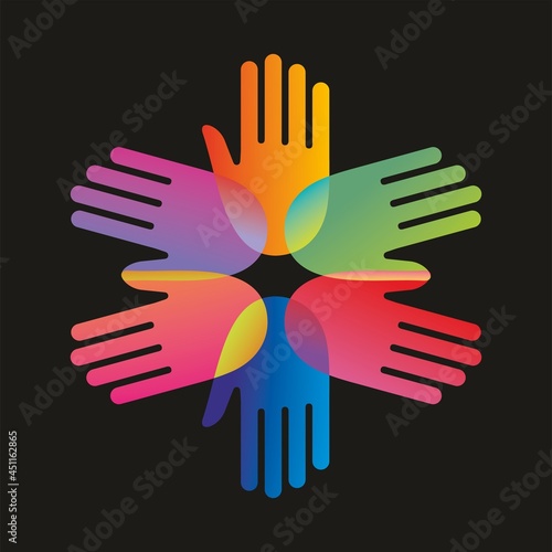Colorful overlay design with hands. Vector illustration. EPS10.
