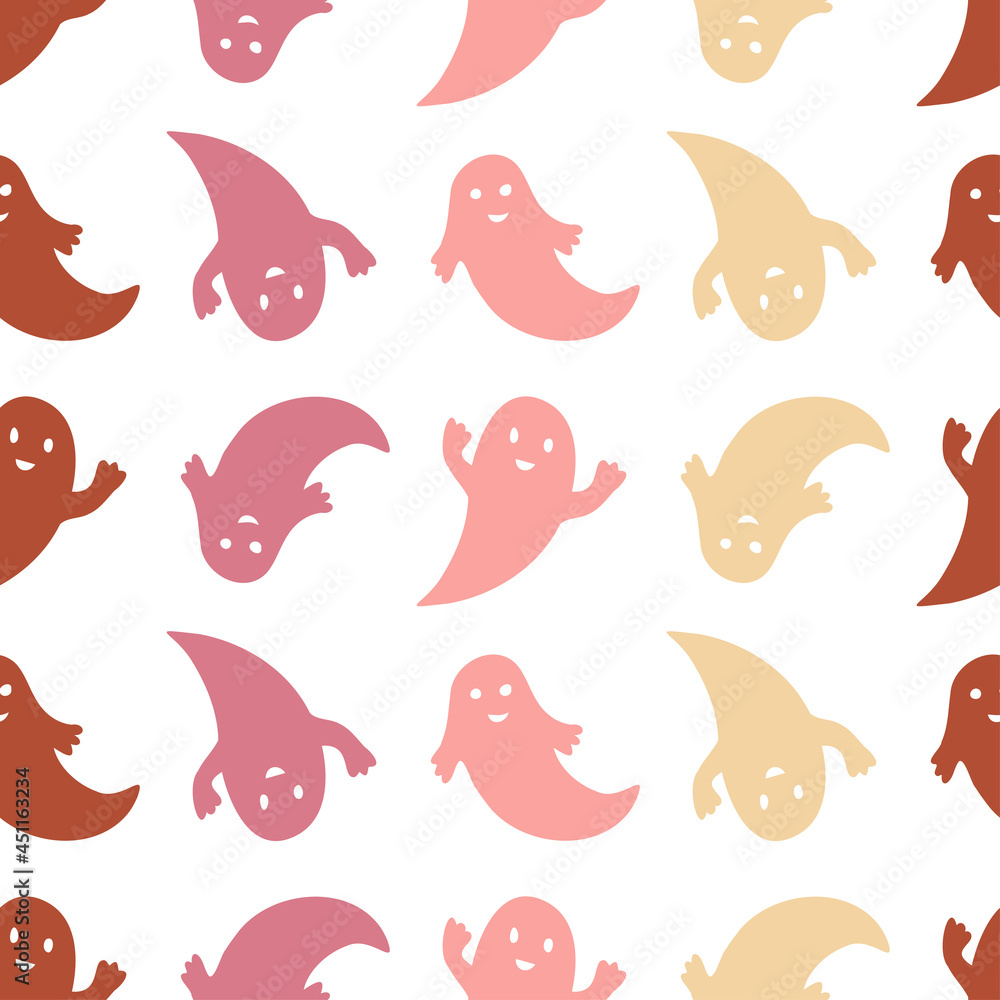 Vector seamless pattern colorful Halloween design of cute pastel ghosts