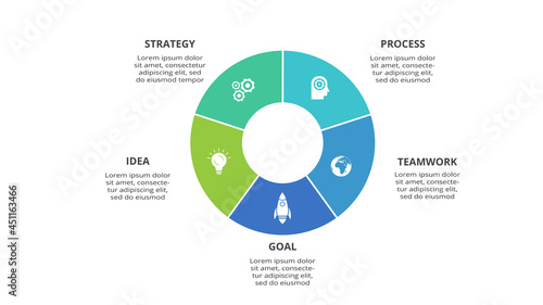 Creative concept for infographic with 5 steps, options, parts or processes. Business data visualization.