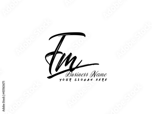 Initial FM Brush Logo, Signature fm letter Logo template vector stock