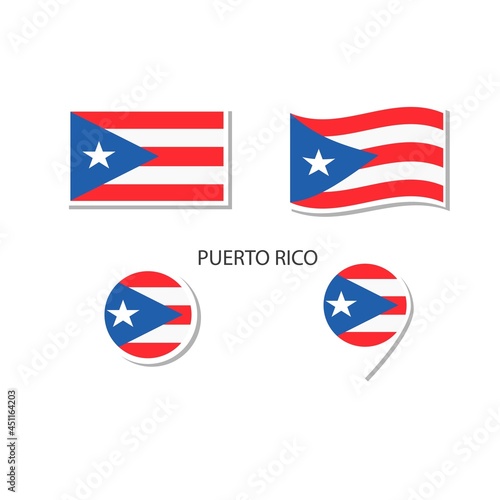 Puerto Rico flag logo icon set, rectangle flat icons, circular shape, marker with flags.