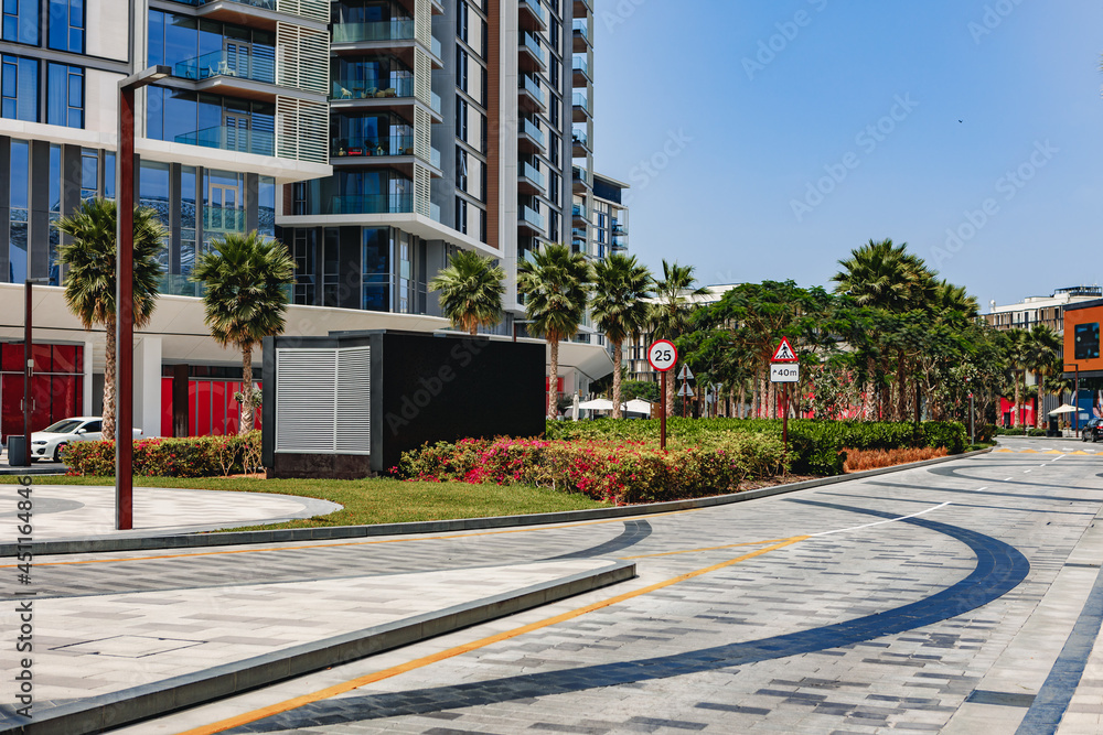 Fototapeta premium Urban road cityscape of Dubai at daytime
