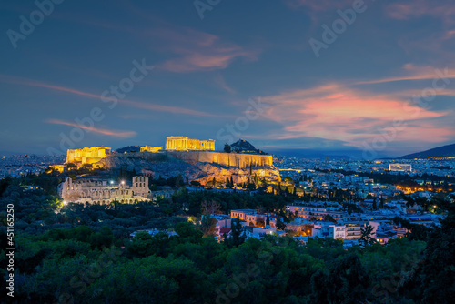 Downtown Athens city skyline in Greece at sunset