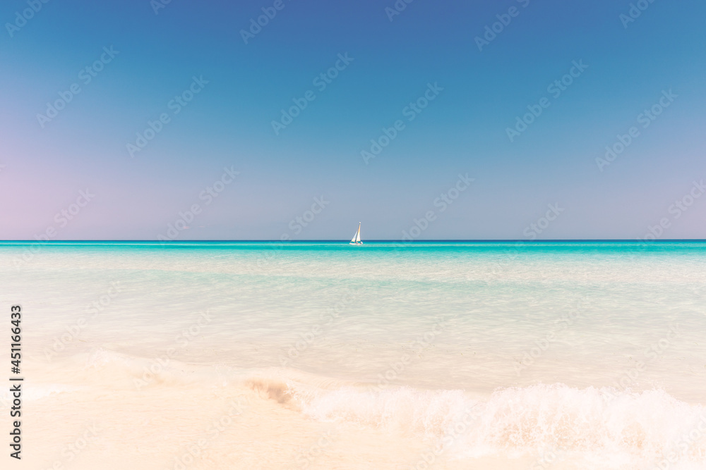 sailboat on the horizon, turquoise sea, beautiful landscape