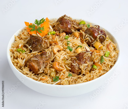 Kachchi biryani bowl traditional Indian Bangladeshi biryani biriyani food with white bowl