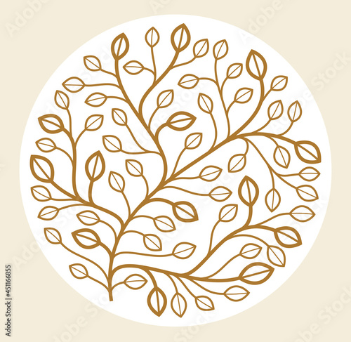 Luxury classic style elegant vector floral emblem isolated on white background, round shape boutique or hotel logo, leaves and branches linear badge in circle.