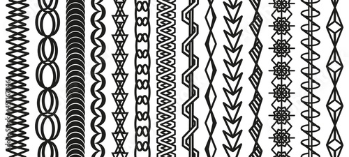 Braid ornaments. Creative braided graphic lines and plaits knitted design vector set for border or frames