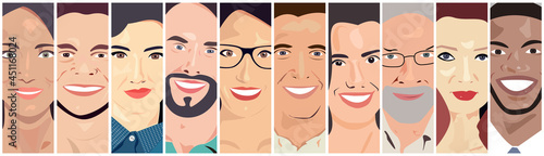 Vector of Diverse Cheerful People's Faces. Smiling faces illustration