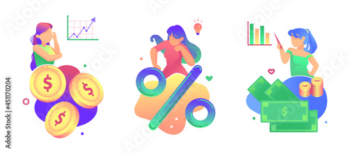 Vector illustration about money with girls