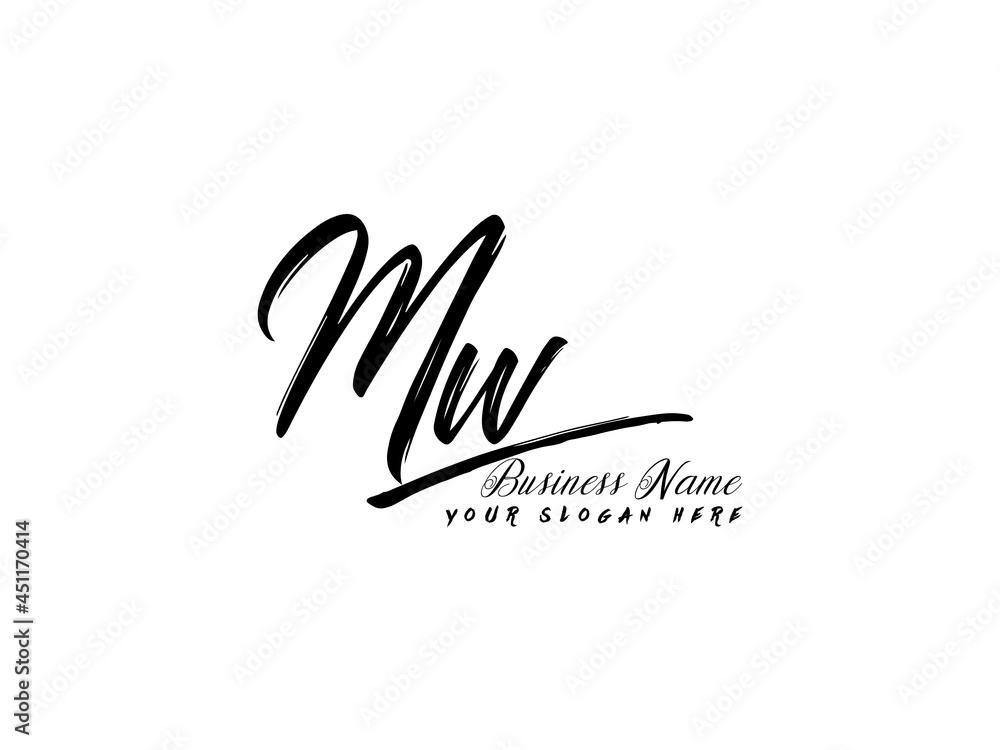 Initial MW Brush Logo, Signature mw letter Logo template vector stock ...