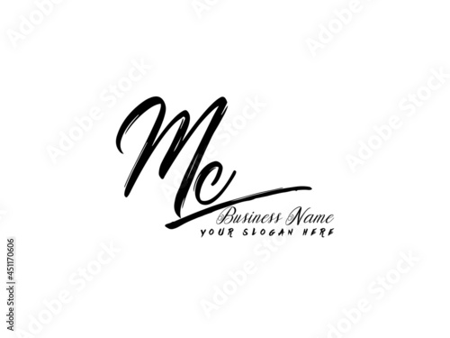 Initial MC Brush Logo, Signature mc letter Logo template vector stock